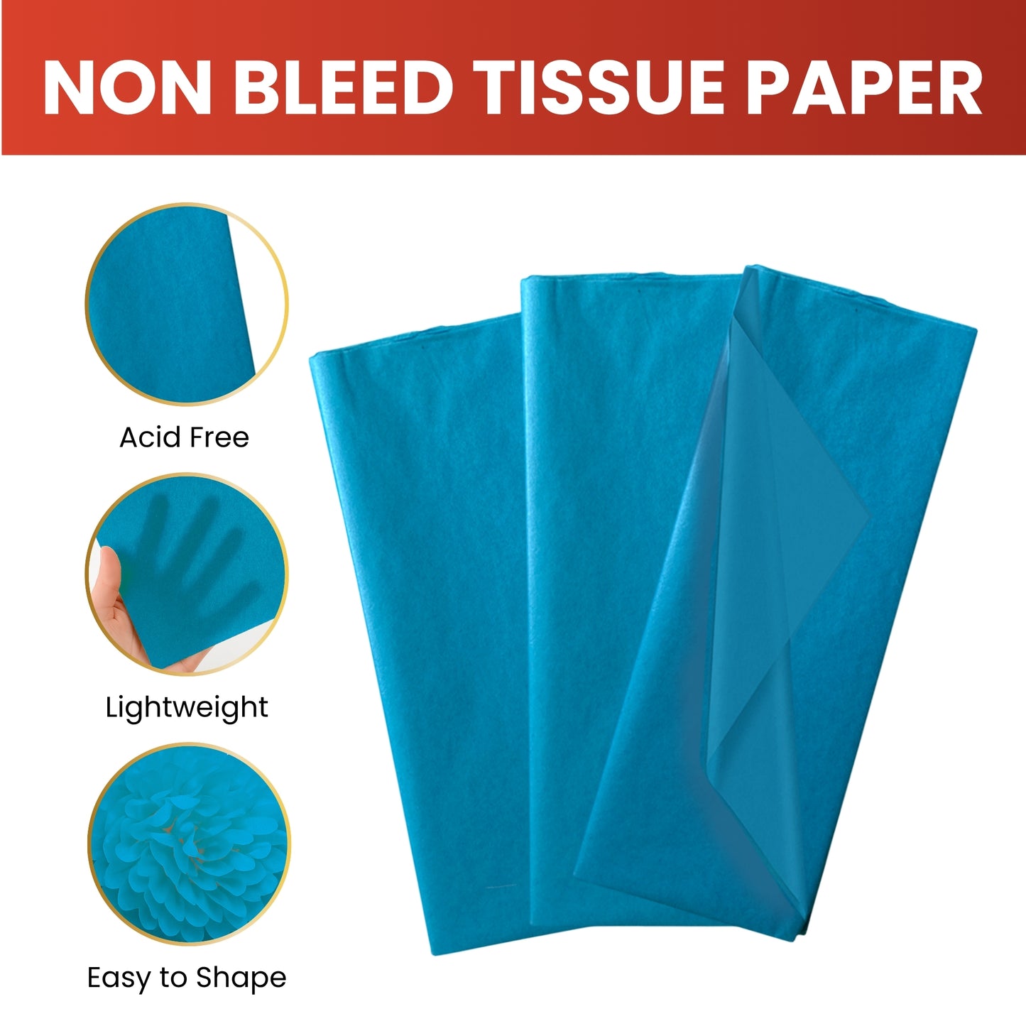 Pack of 200 Turquoise Acid Free 50 x 70cm Tissue Paper Sheets