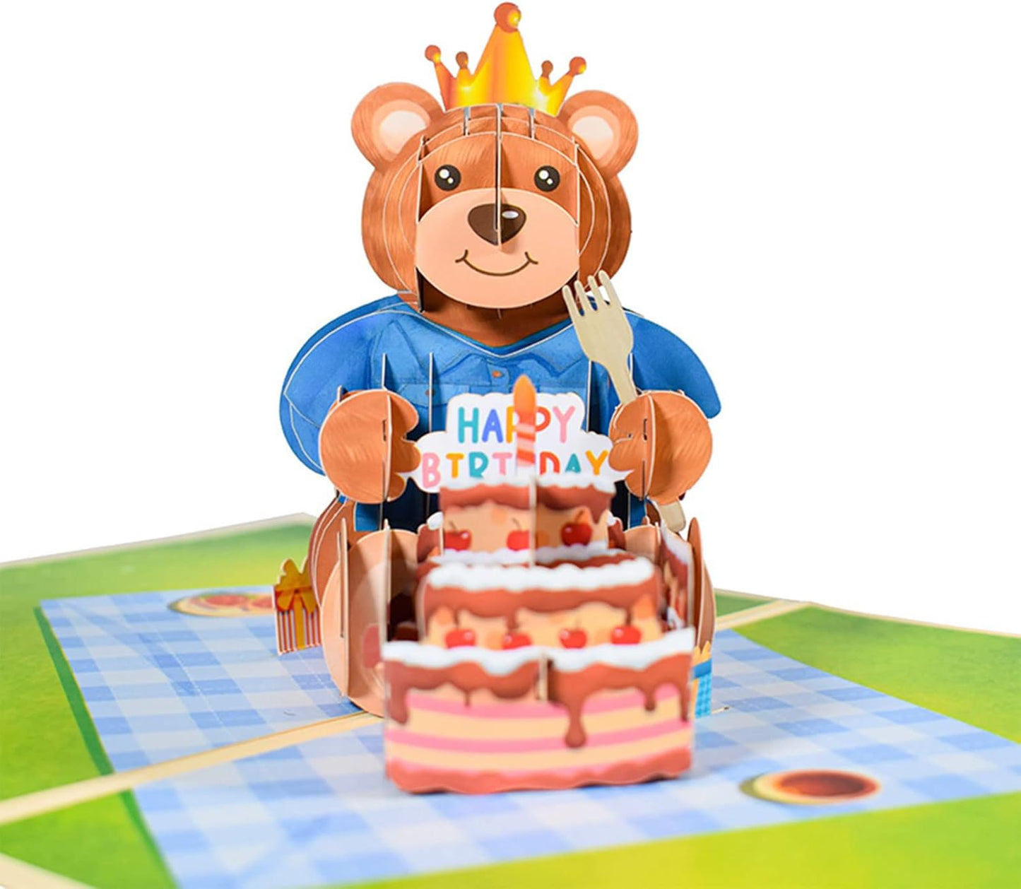 Bear on Picnic Scene 3D Pop Up Birthday Card