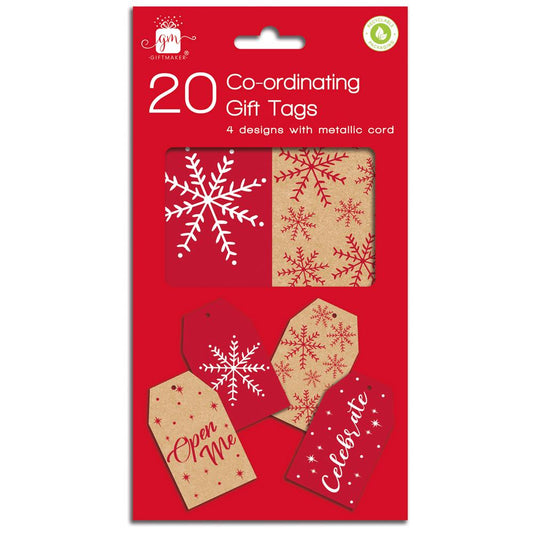 Pack of 20 Kraft Sparkle Gift Tags with Co-ordinating Metallic Cord