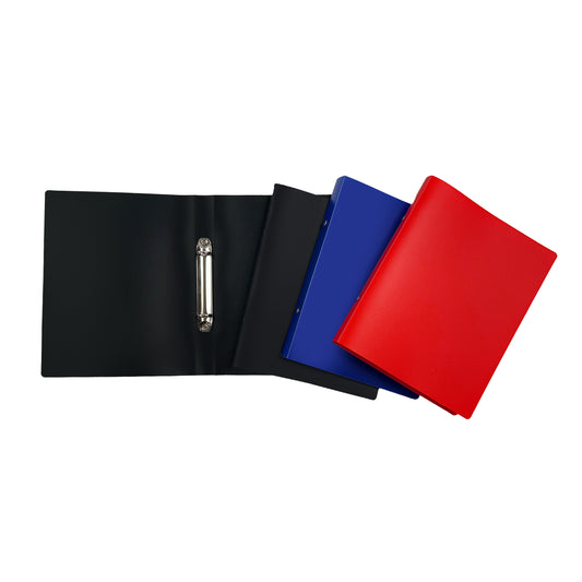 Pack of 3 A5 PP Ring Binders – 25mm Spine, 2 O-Ring Mechanism, 700 Micron Durable Cover – Red, Blue, Black