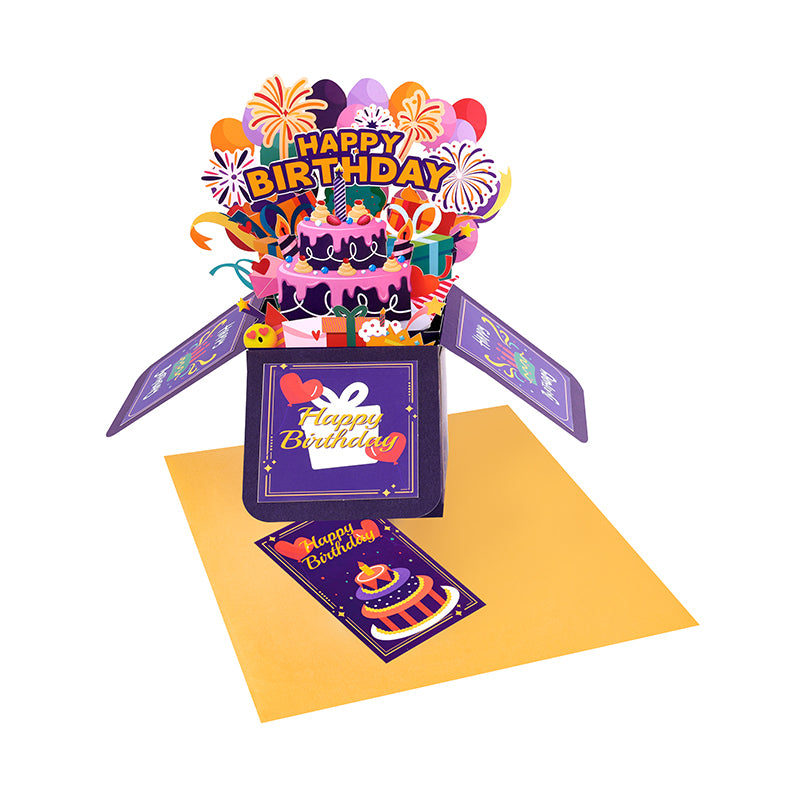 Fireworks Vivid Purple 3D Pop Up Birthday Box Card