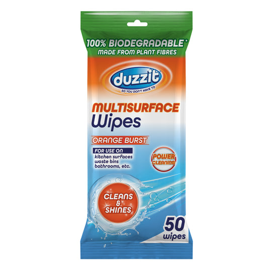 Pack of 50 Duzzit Biodegradable Multisurface Orange Burst Fragrance Wipes