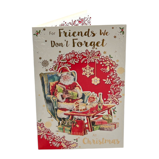 To Friends We Don’t Forget Santa Reading Book Design Christmas Card