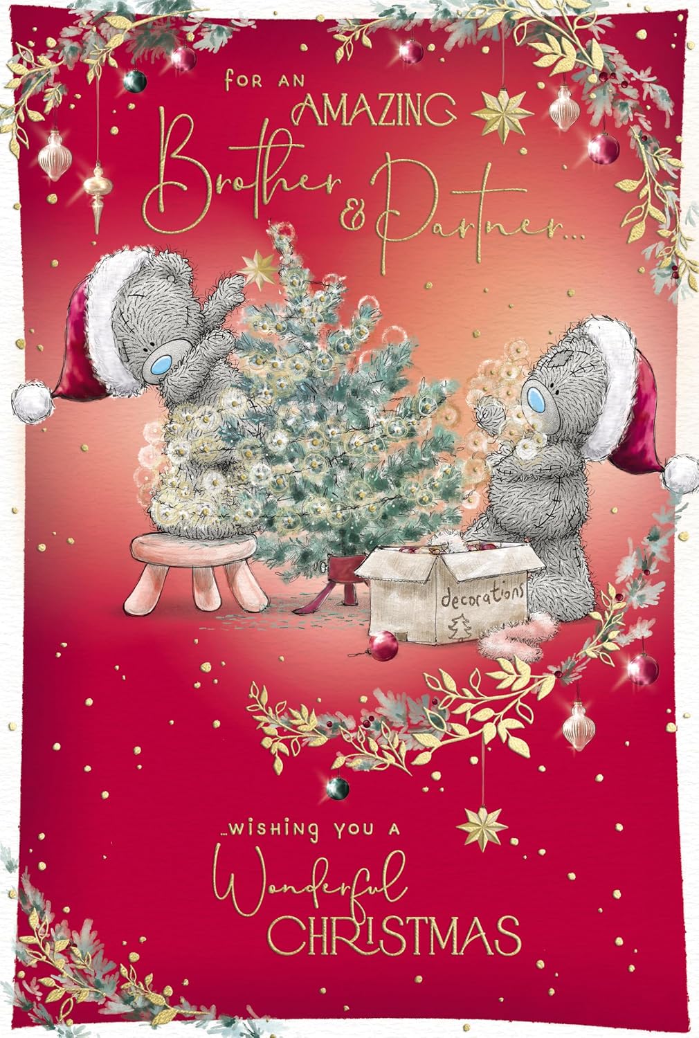 Bears Decorating a Tree Brother And Their Partner Christmas Card