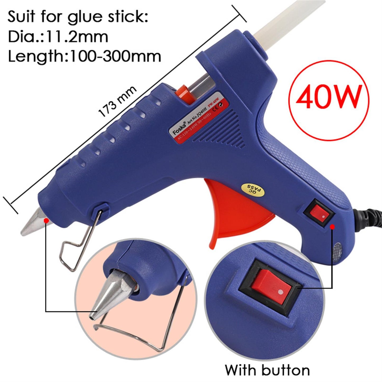 40W Hot Melt Glue Gun with 11.2mm Glue Stick