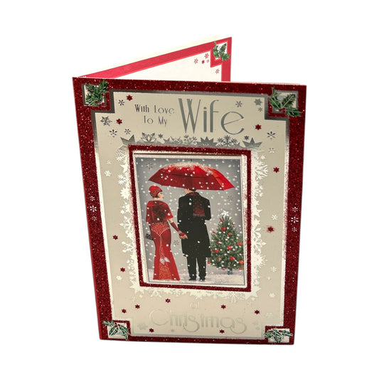 To Wife Lovely Couple With Snowy Scene Design Christmas Card
