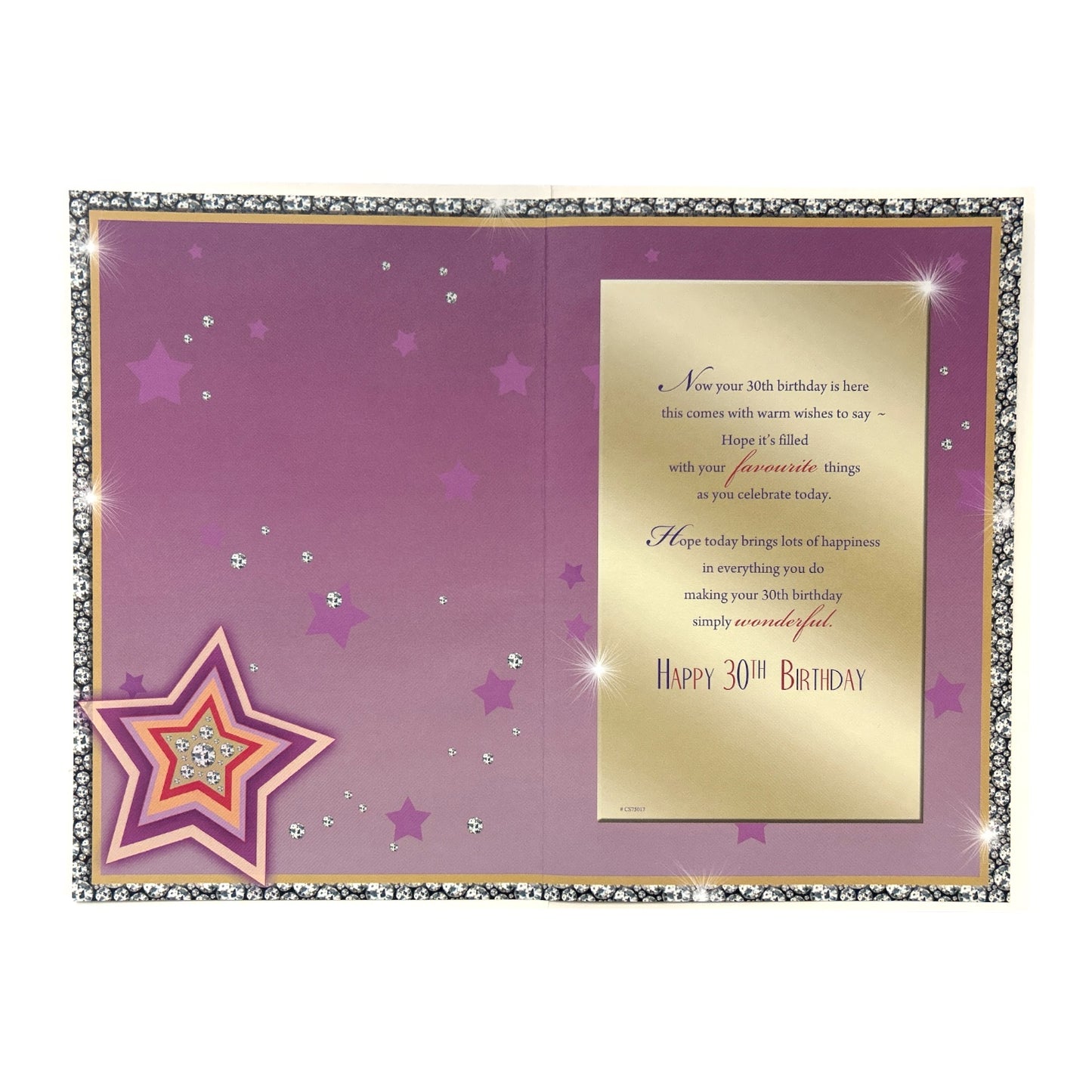 Age 30 Unisex Sparkling Rhinestones Birthday Card