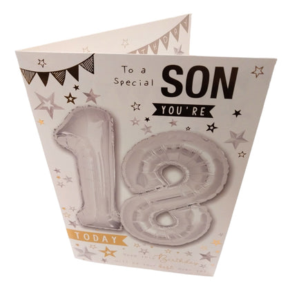 To A Special Son You're 18 Balloon Boutique Greeting Card