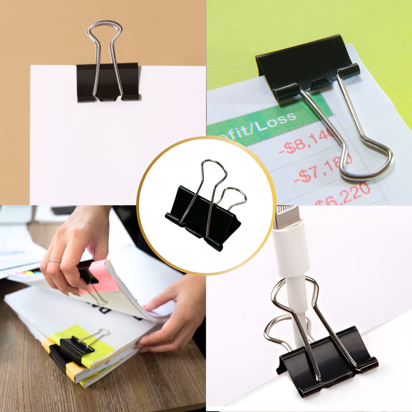 Pack of 12 41mm Black Foldback Binder Clips