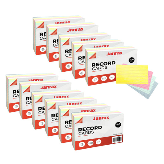 Pack of 1200 Assorted Colour Ruled 5x3" Record Cards – Lined Study Index Cards for Notes, Revision