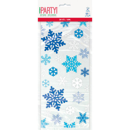 Pack of 20 Christmas Snowflakes Blue Cellophane Bags