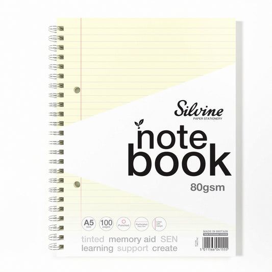 A5+ 100 Pages Twin Wire SEN Cream Paper Dyslexia Notebook - Lined with Margin
