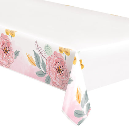Painted Floral Rectangular Plastic Table Cover, 54