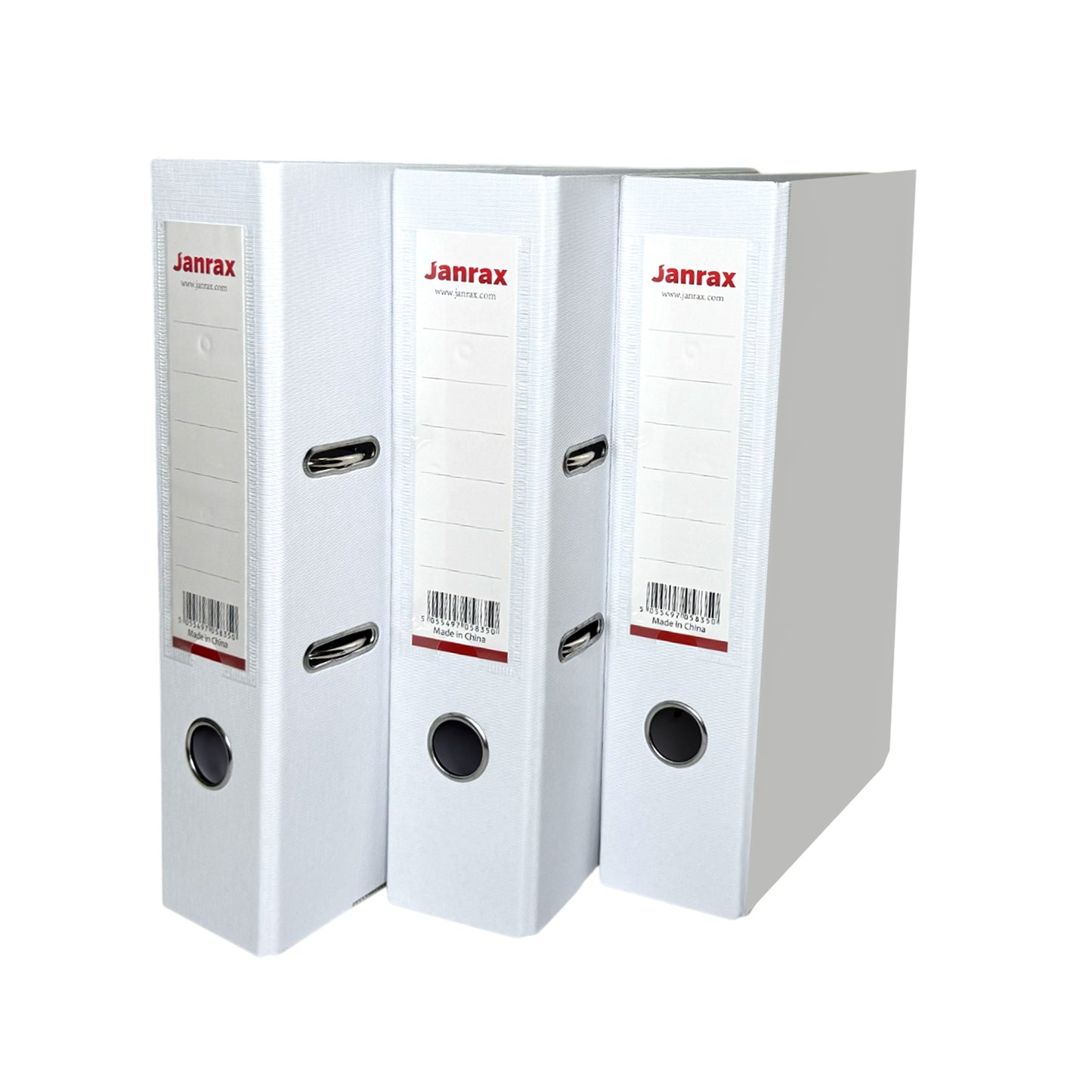 Pack of 3 A4 White Paperbacked Lever Arch Files by Janrax