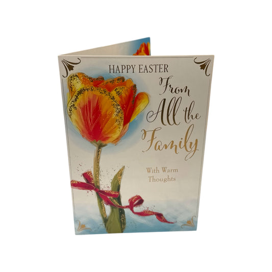 From All The Family Beautiful Orange Tulip Flower Design Easter Card