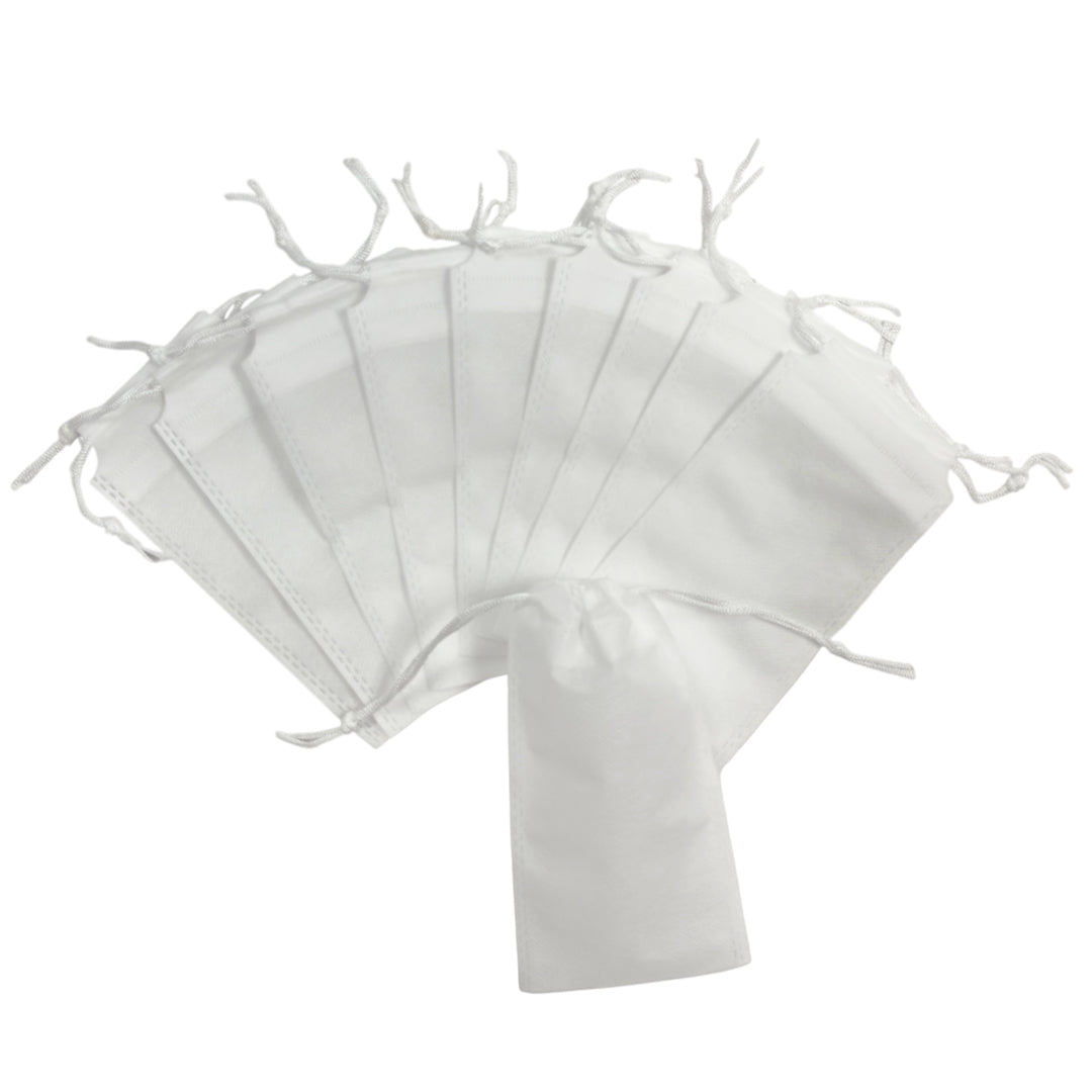 Pack of 100 White Coloured 19x10cm Non-Woven Drawstring Bags