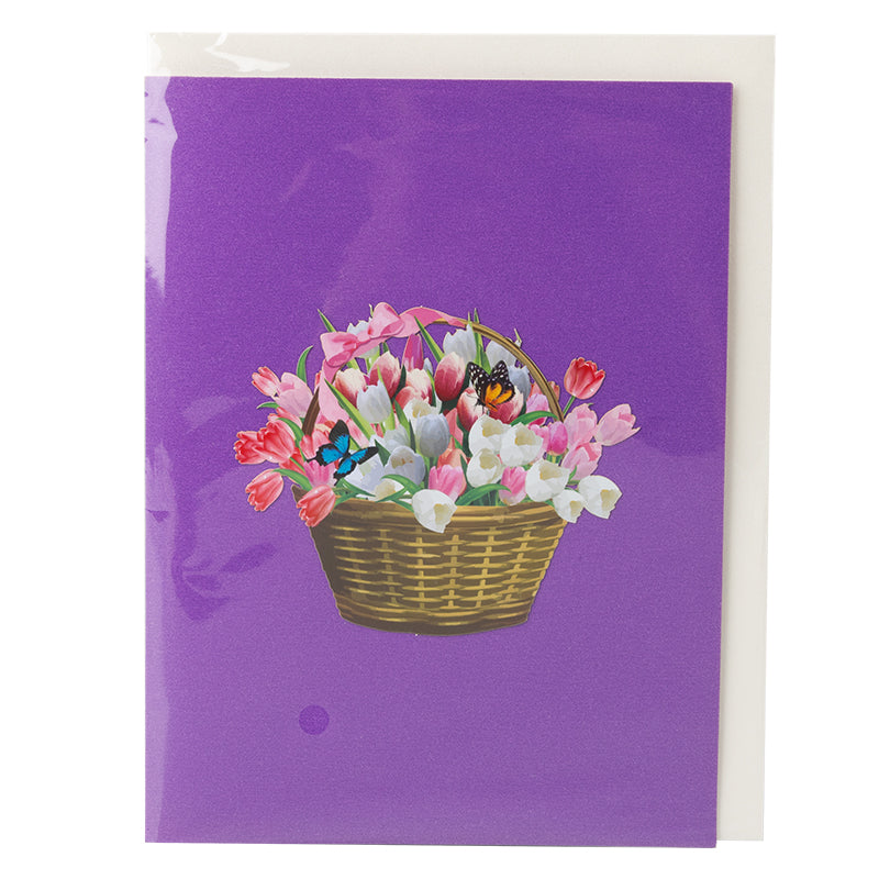 Blooming Elegance Tulip Basket 3D Pop Up Greeting Card