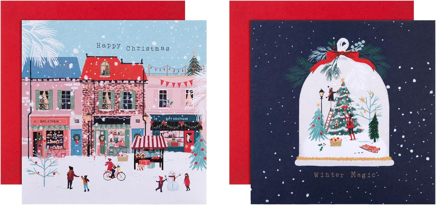 Street Scene & Snow Globe 16 Pack 2 Designs Charity Christmas Cards