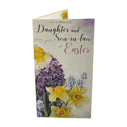 Special Daughter and Son-in-law Lilac And Daffodils Flowers Design Easter Card