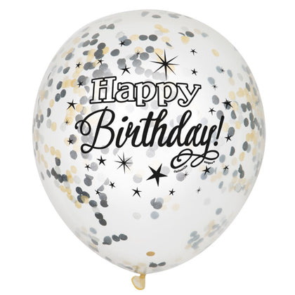 Pack of 6 Glittering Birthday Clear Latex Balloons with Confetti 12