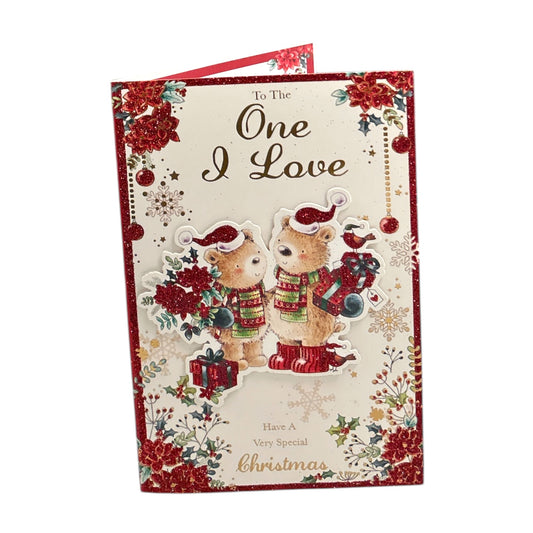 To The One I Love Winter Bears with Gifts Christmas Card