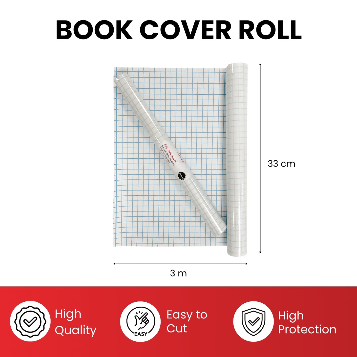 Pack of 6 Janrax 33cm x 3m Clear Glossy CPP 0.06mm Thick Self-Adhesive Book Cover Rolls