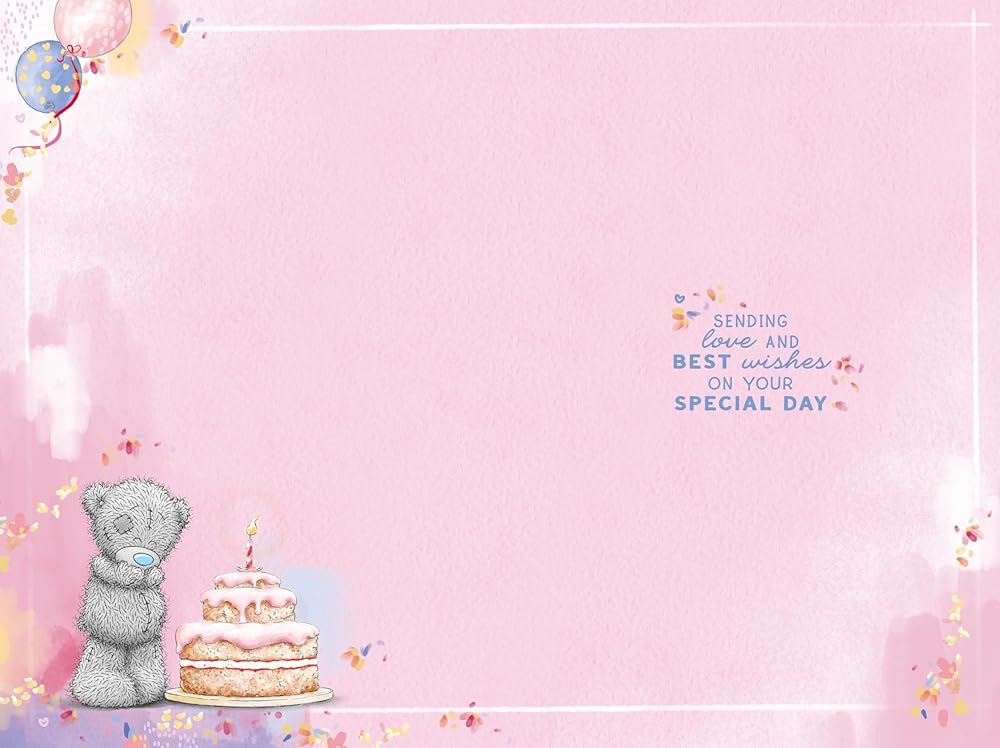 Bear Stood On Chair By Cake Celebration Great Granddaughter Birthday Card