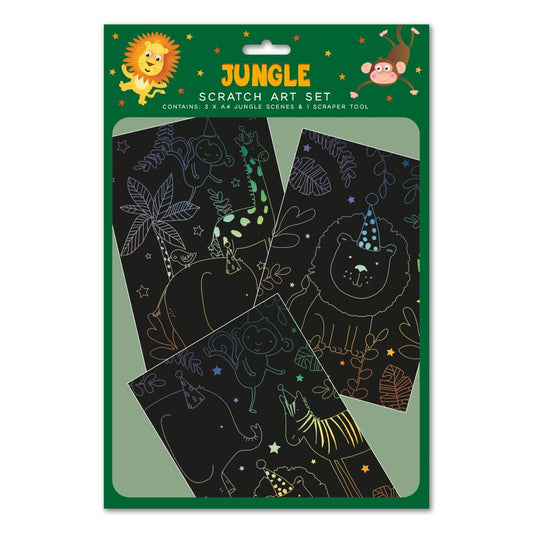 Pack of 3 A4 Jungle Scene Scratch Art with Scraper Tool