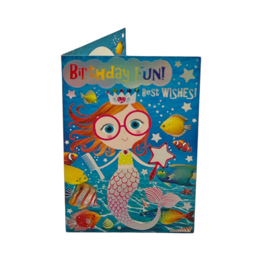 Open Female Juvenile Trendy Pops Mermaid Princess Design Birthday Card