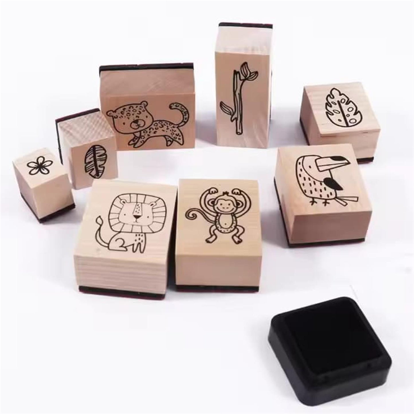 Pack of 9 Cute Cartoon Wood Animal Mini Stamps