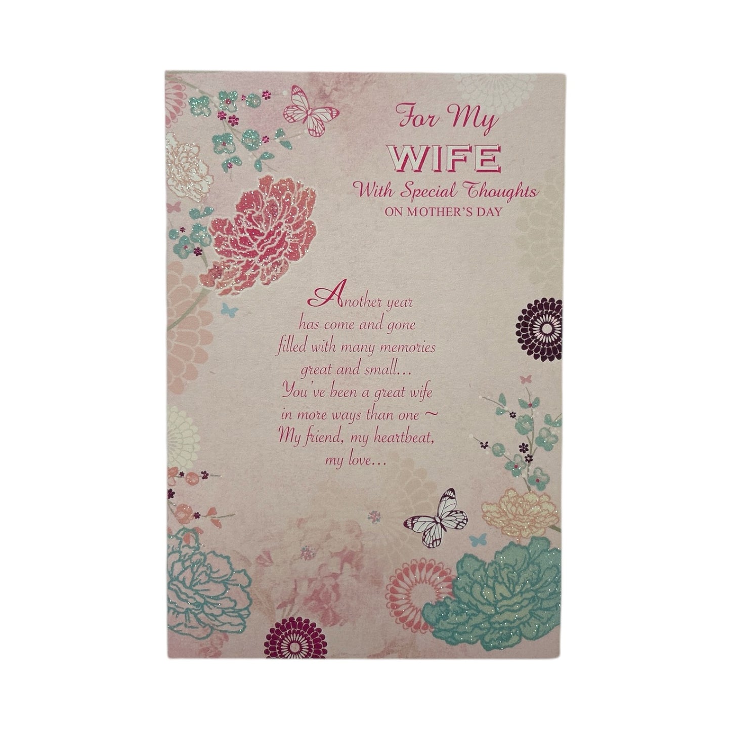 For My Wife With Special Thoughts Pink Floral Print Mother's Day Card