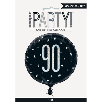 Birthday Glitz Black & Silver Number 90 Round Foil Balloon 18