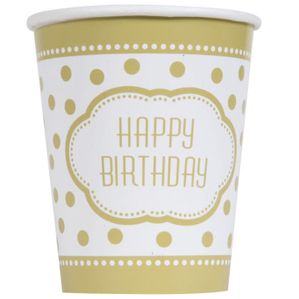 Pack of 8 Golden Birthday 9oz Paper Cups