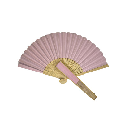 Light Pink Paper Foldable Hand Held Bamboo Wooden Fan by Parev