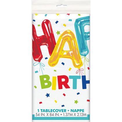 Happy Balloon Birthday Rectangular Plastic Table Cover, 54