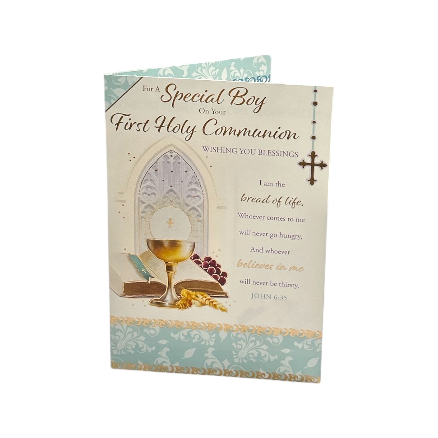 For Boy First Holy Communion Chalice & Candle Cross Design Religious Card