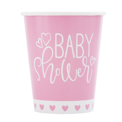 Pack of 8 Pink Hearts Baby Shower 9oz Paper Cups