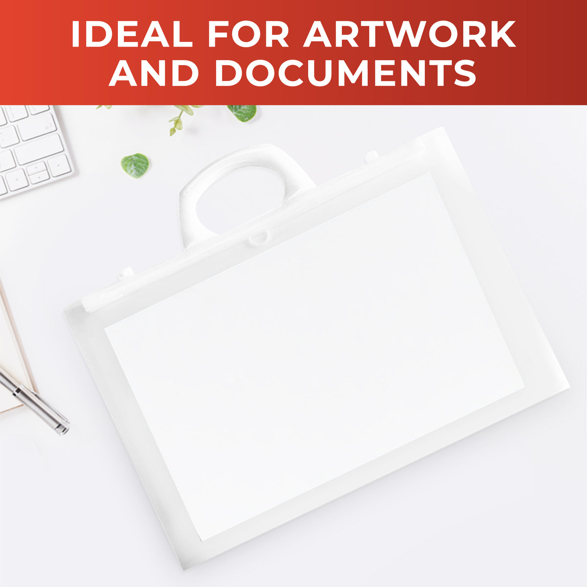 Pack of 12 A4+ Clear Carry Folders– 180 Micron Poly Wallet with Handle & Clip Lock for Documents and Artwork
