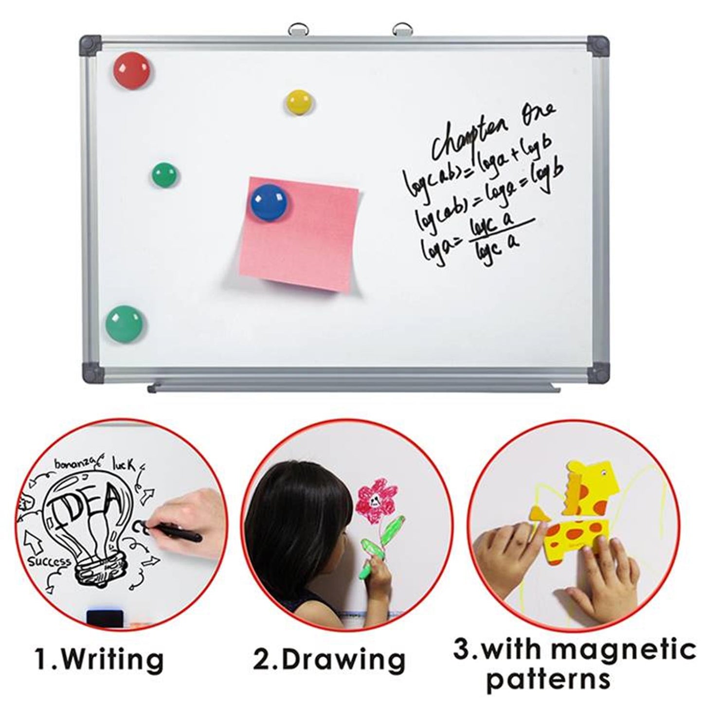 Aluminum Frame Magnetic Horizontal Vertical Whiteboard 45 x 60cm
