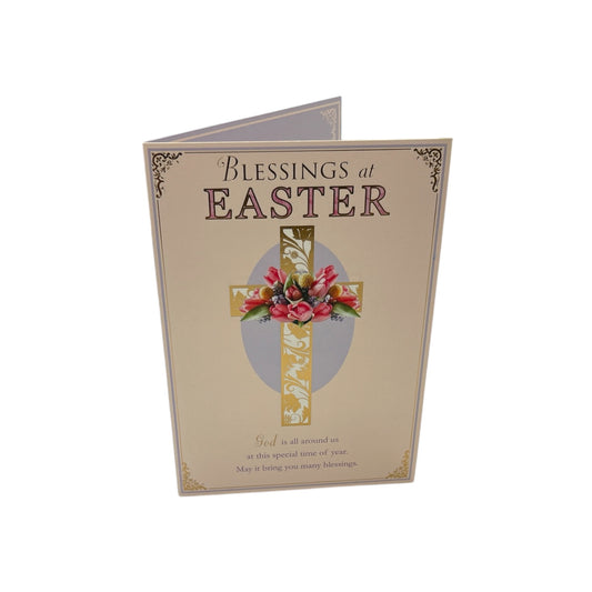 Blessings At Easter Pink Floral Cross Design Easter Card