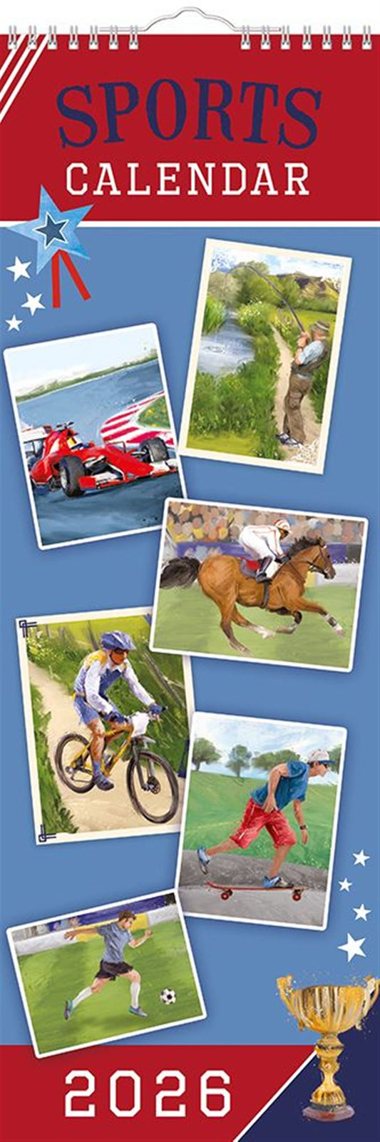 Slim Month To View Calendar 2026 – Sports – 143mm x 417mm