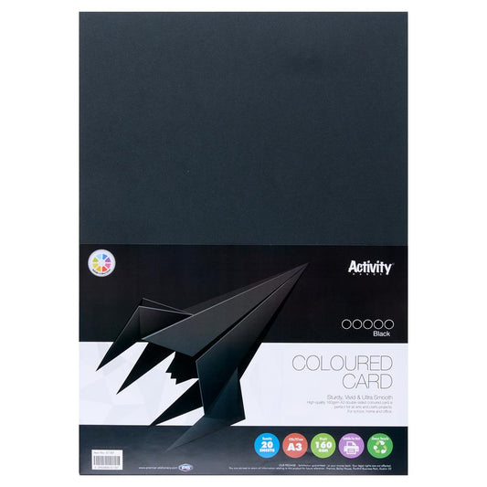 Pack of 20 Sheets A3 Black 160gsm Card by Premier Activity