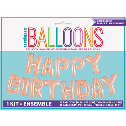 Rose Gold Happy Birthday Foil Letter Balloon Banner Kit, 14
