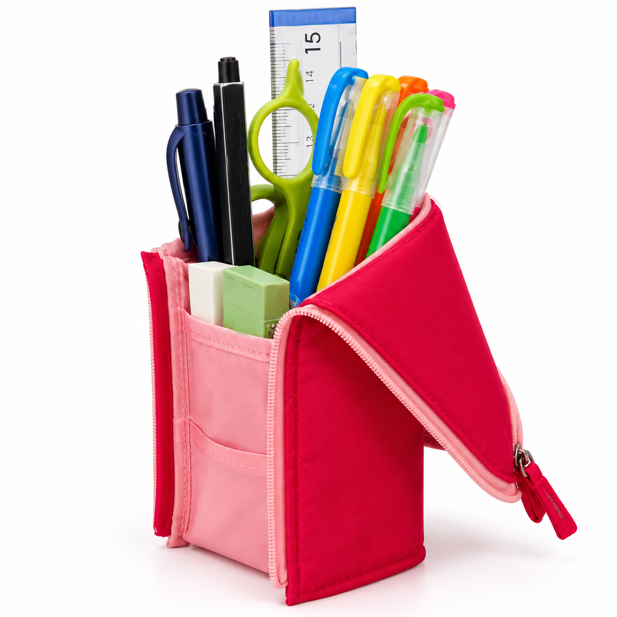 Pack of 6 Pink Standing Zip Pencil Cases 19.5 x 5 x 9cm