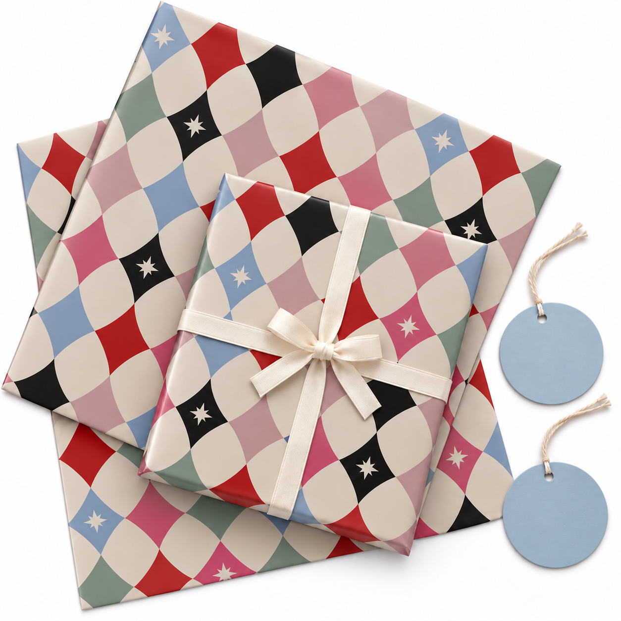 Pyewacket 70 Design Pack of 2 Pastel Prism Design 50 x 70 cm Gift Wrap Sheets with 2 Tags ...