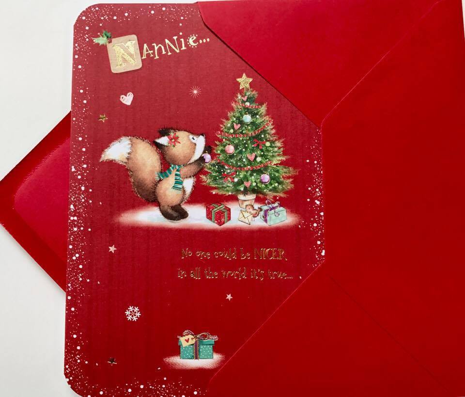NANNIE Cute Bear With Christmas Tree Loveable Greeting Card 