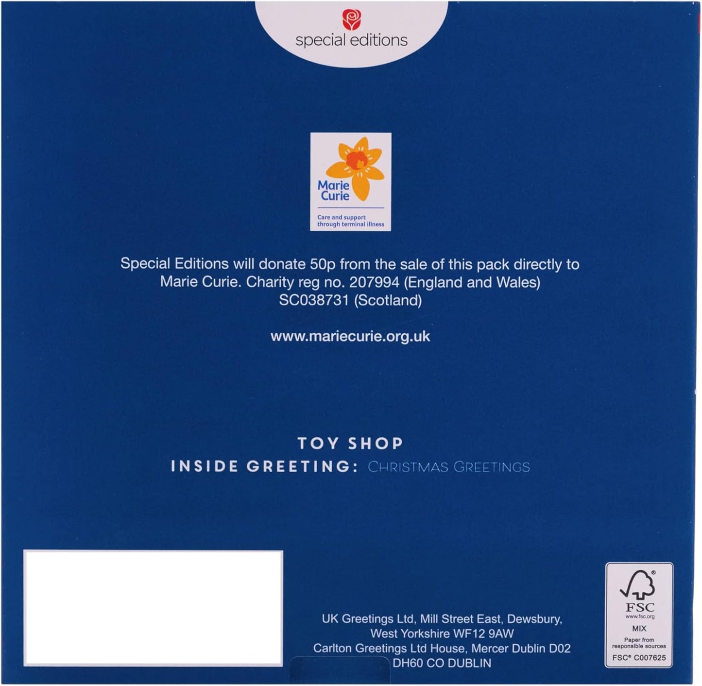 Pack of 8 Festive Toy Shop Marie Curie Charity Christmas Cards