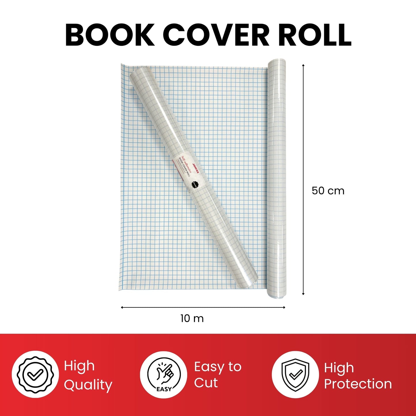 Pack of 6 Janrax 50cm x 10m Clear Glossy CPP 0.06mm Thick Self-Adhesive Book Cover Rolls