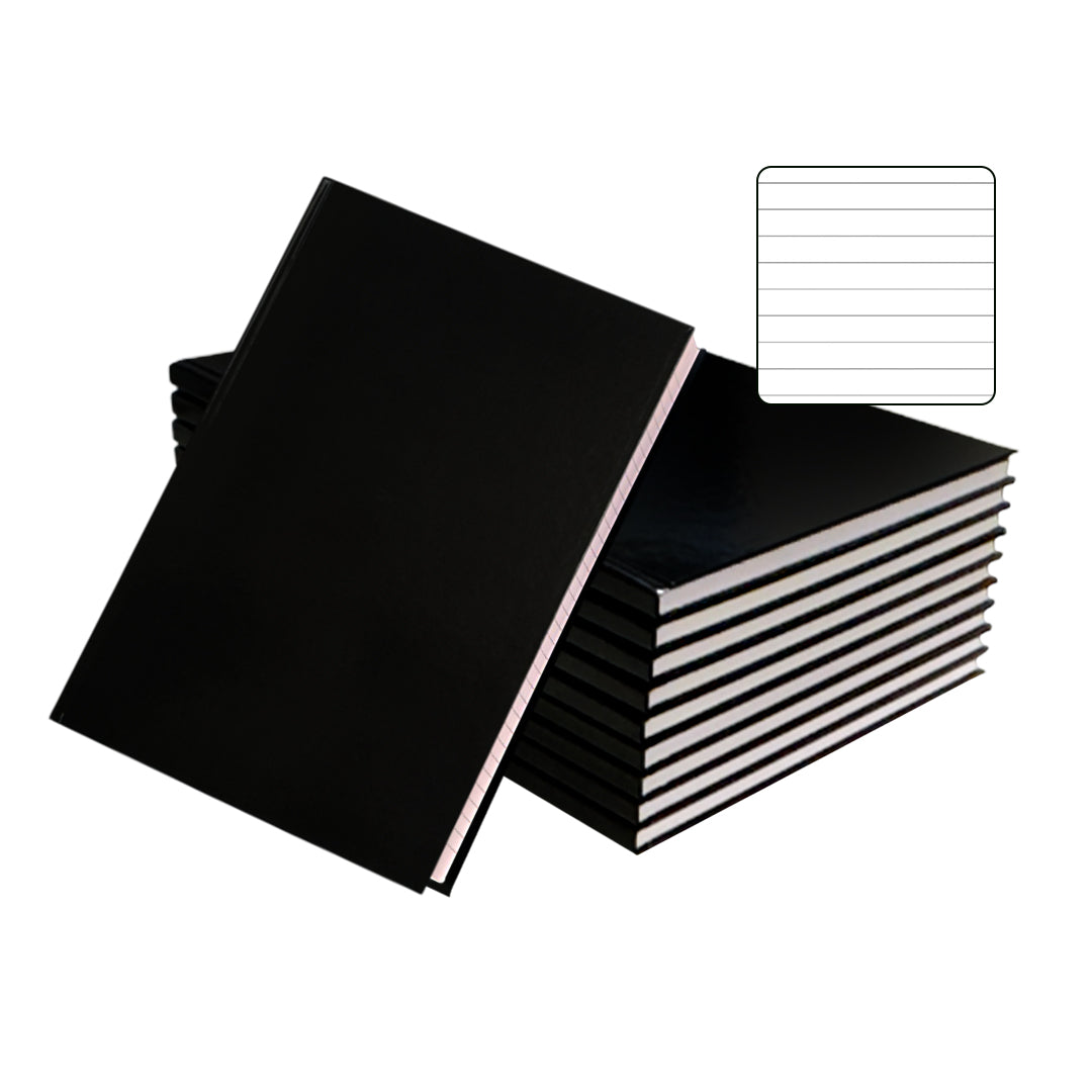 Pack of 10 A4 160 Pages 8mm Ruled Charcoal Black Casebound Notebooks ...