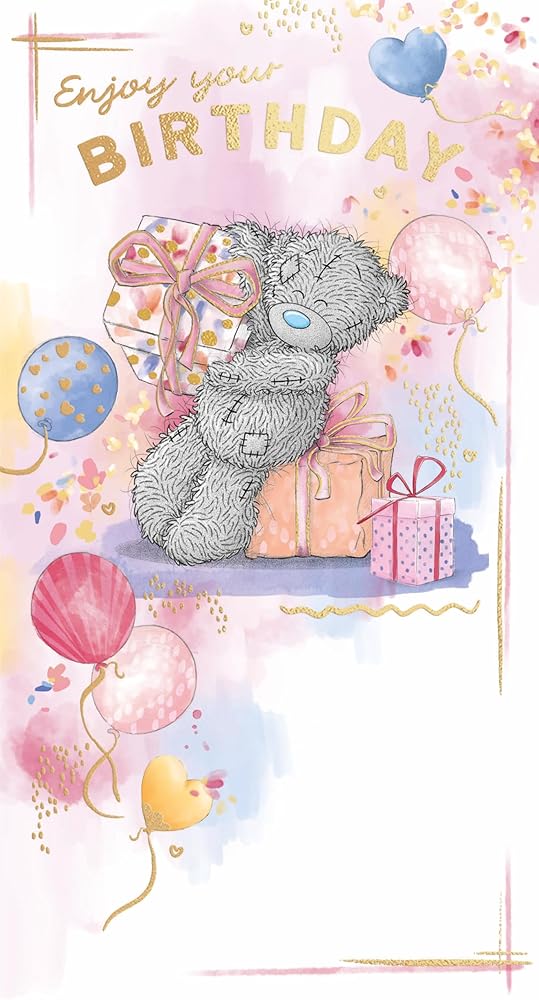 Bear With Three Gifts Birthday Card